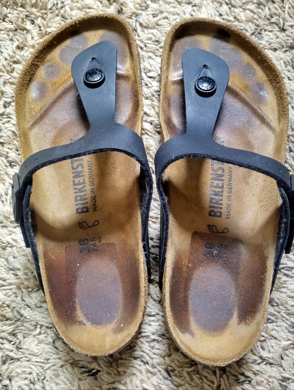 Birkenstock Gizeh Black Leather Sandals Sz 38/7,5 - Picture 4 of 6